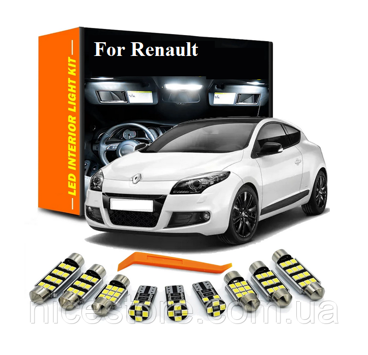 Комплект автомобільних LED ламп для салону Renault Twingo MK2 2007-2014р. 11шт, фото 1