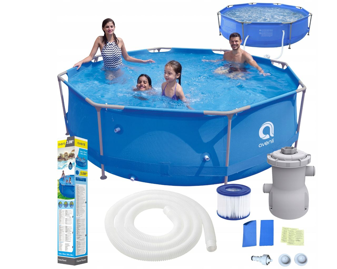 Великий круглий каркасний басейн для дачі та будинку для всієї родини з насосом та фільтром 305 х 76 см 19 в 1 Синій