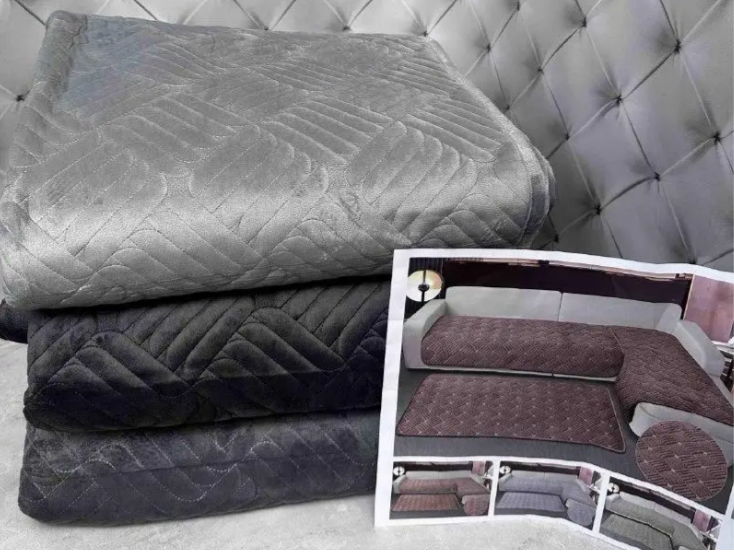 Накидки на диван гумові Дивандеки, покривало на диван велюрове щільне Темно сірий, фото 1