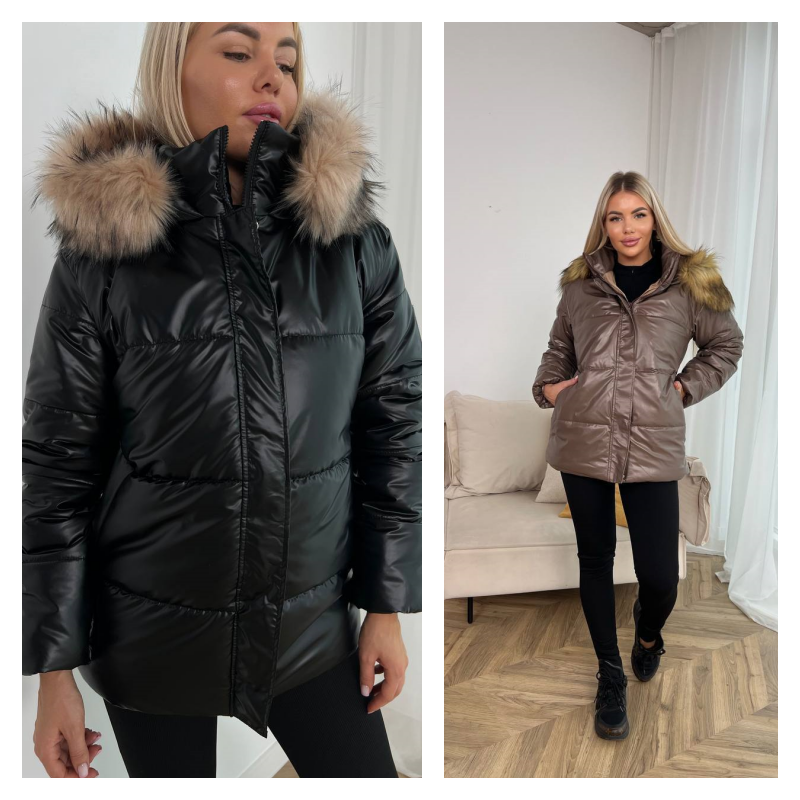 Куртка з еко хутром на капішоні