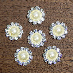 Напівнамистина в стразовой оправі, 14 мм, крем