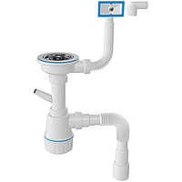 Сифон для кухонної мийки пляшковий з випуском 3 1/2 прямокутний перелив вихід гнучка труба NOVA 1047N