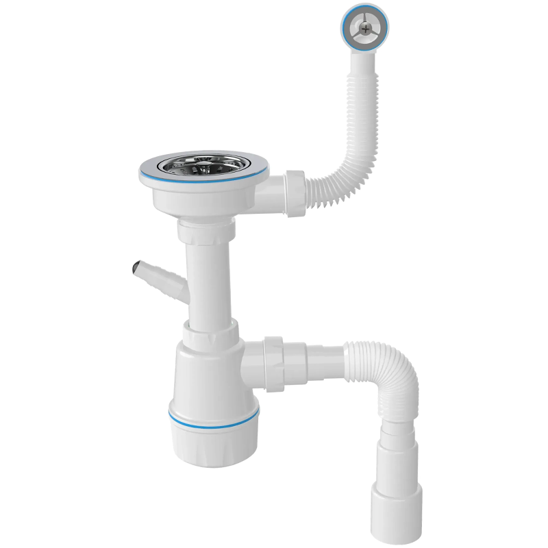 Сифон для керамогранітної кухонної мийки з круглим переливом випуск 3 1/2" і гофротрубкою 40/50 мм NOVA1048N, фото 1