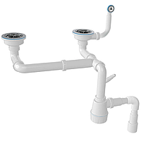 Подвійний різнорівневий сифон для мийки з круглим переливом та відведенням, трубка 40мм NOVA Plastik 1195.049