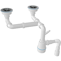 Сифон для подвійної кухонної мийки без переливу з випуском 3 1/2" вихід гнучка труба 40/50 мм NOVA 1192N