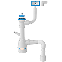 Сифон для мийки з розбірним випуском 70 мм з переливом вихід гнучка труба 40/50 мм з пробкою NOVA 1036N