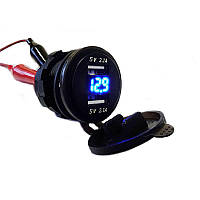 Універсальне зарядне USB на 2 виходи по 2,1 А, врізне (з вольтметром)