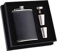 Набір фляга для алкоголю з чарками 2 шт та лійкою, 230 мл в чорній коробці