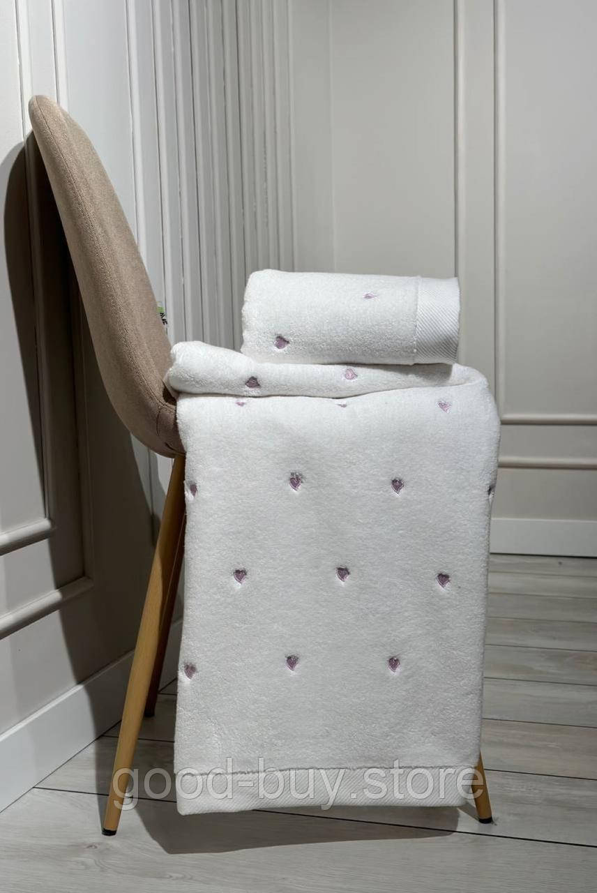 Махровий рушник для бані Cestepe Kalpli Nakisli white-lila 70х140 Туреччина