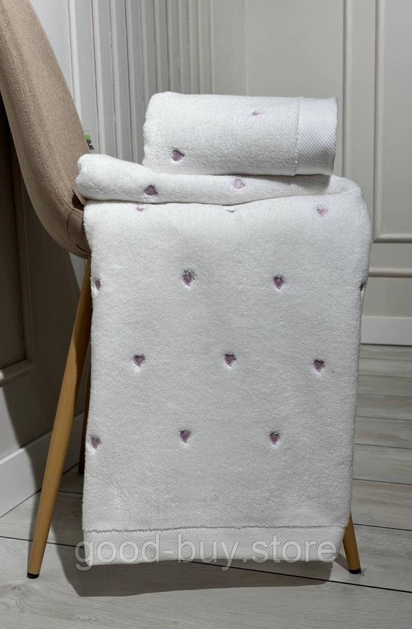Махровий рушник для обличчя Cestepe Kalpli Nakisli white-lila 50х90 Туреччина