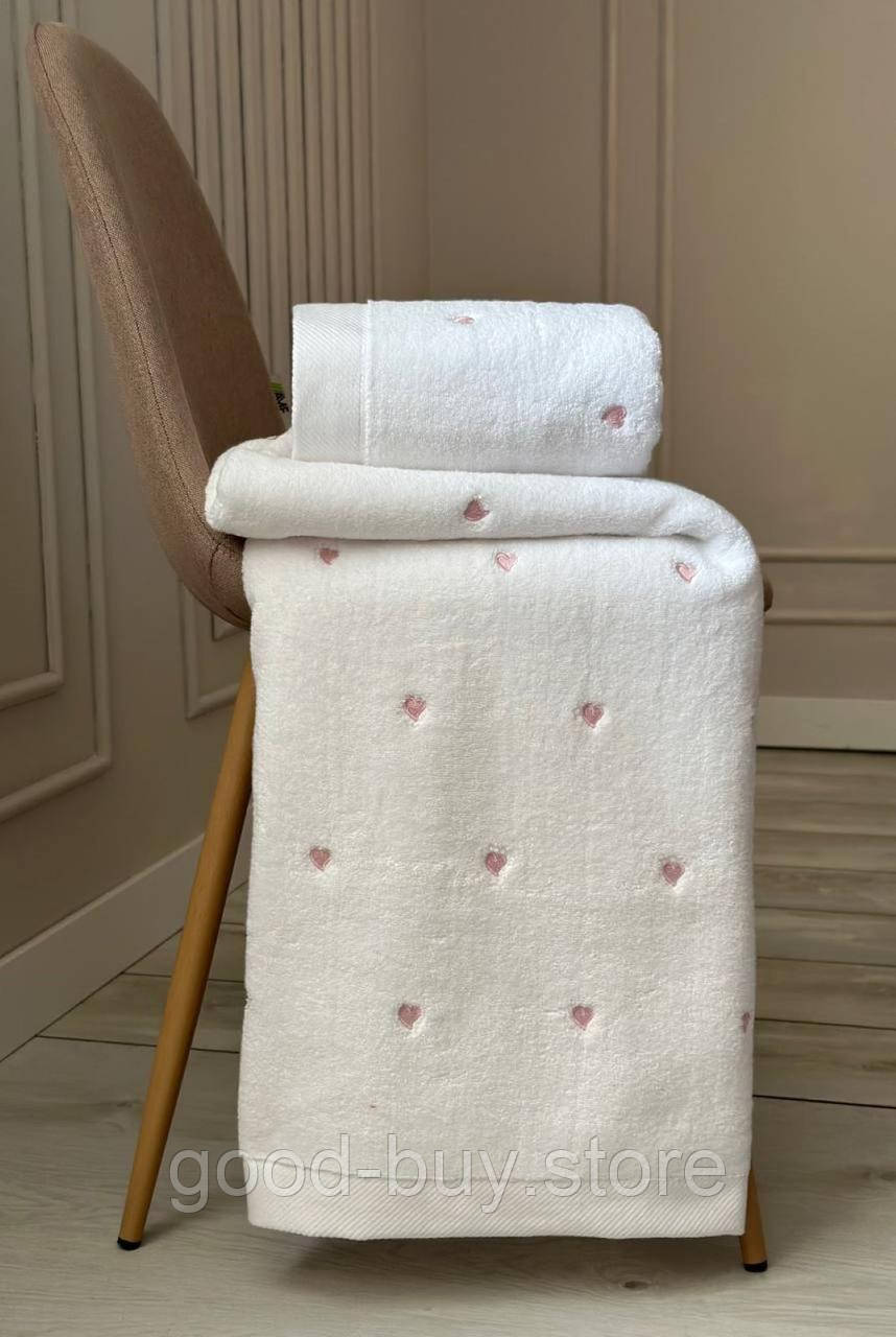 Махровий рушник для обличчя Cestepe Kalpli Nakisli white-pink 50х90 Туреччина