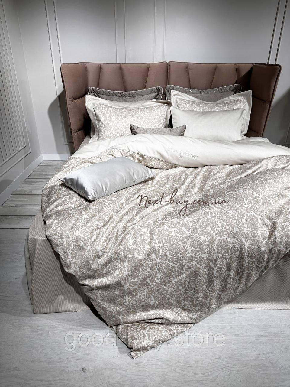Постільна білизна Maison D'or Rose Marine Bej 200x220см сатин із стразами, фото 1