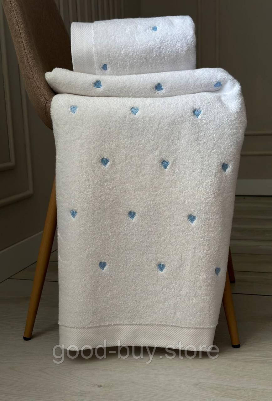 Махровий рушник для обличчя Cestepe Kalpli Nakisli white-blue 50х90 Туреччина