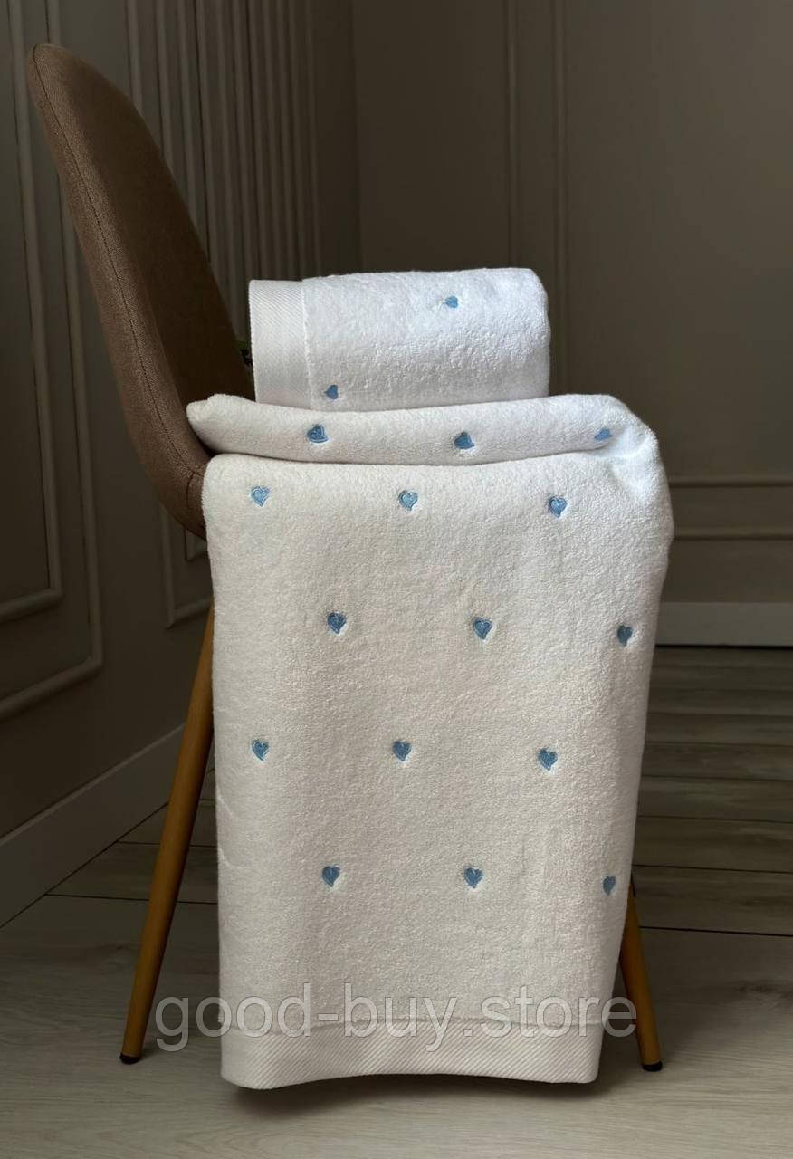 Махровий рушник для бані Cestepe Kalpli Nakisli white-blue 70х140 Туреччина