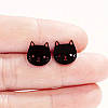 Сережки-гвоздики чорні в милому стилі з вирізаною мордочкою котика, нержавіюча сталь, 1 см, фото 2