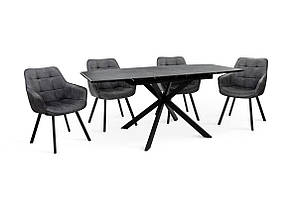 Стіл Річард 140(+40)*85 чорний метал/мрамор чорн