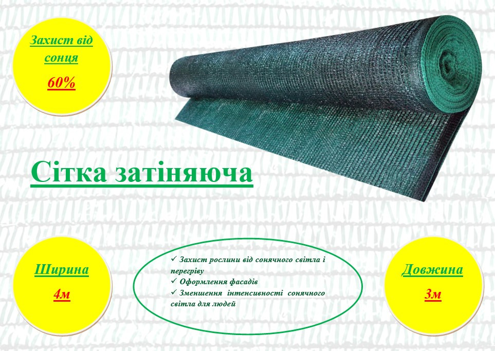 Сітка затіняюча, 60% затінення, ширина 4м., Довжина 3м., фото 1