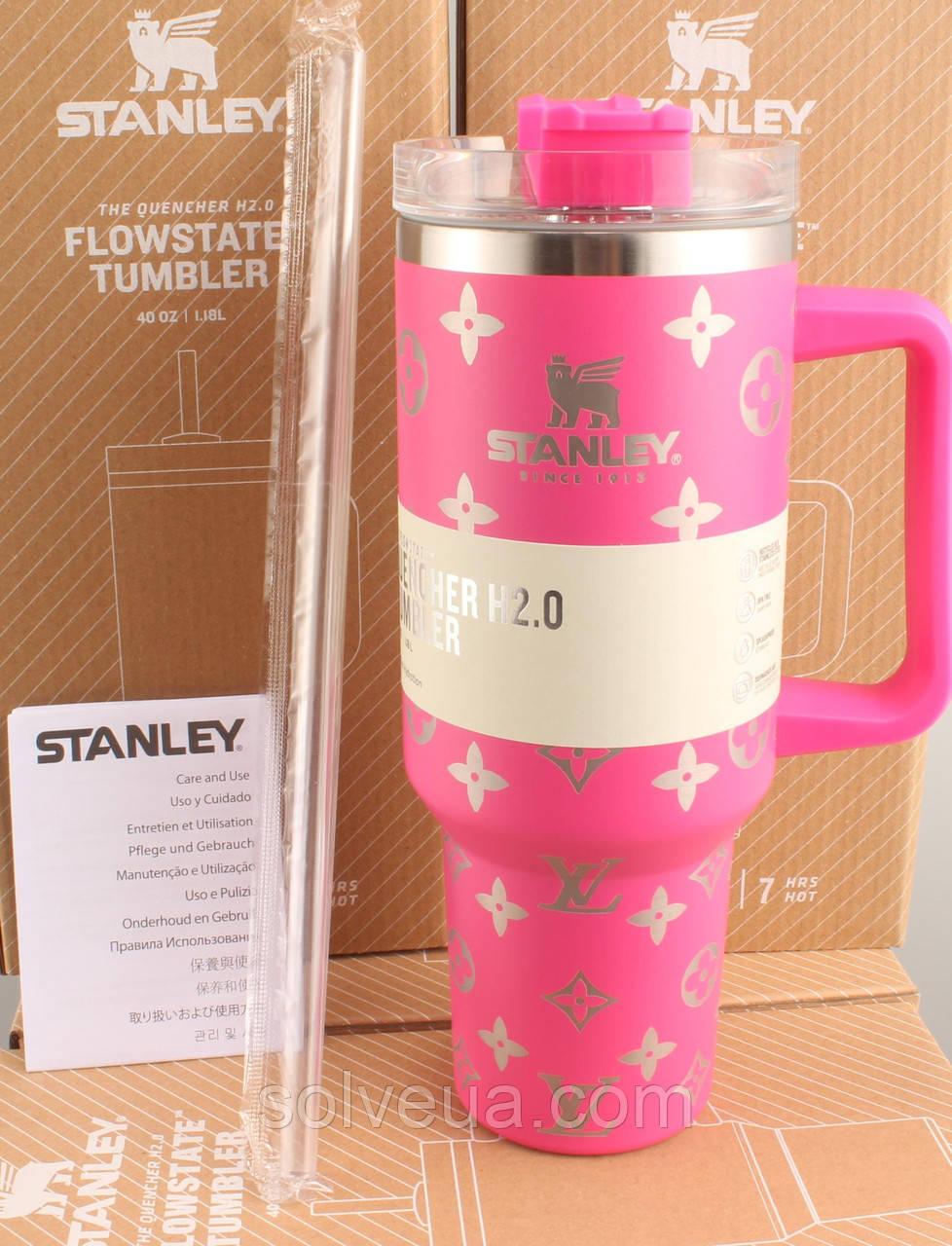 Термос термочашка Stanley Quencher H2.0 Tumbler з нержавіючої сталі 1,18 л Hot Pink Monogram KT6007843 solve