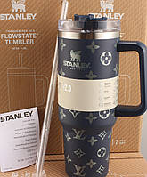 Термос термочашка Stanley Quencher H2.0 Tumbler з нержавіючої сталі 1,18 л Navy Blue Monogram KT6007836 solve