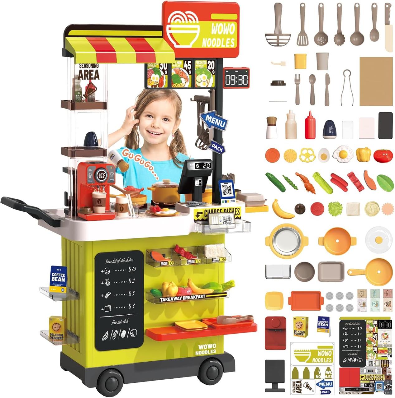 Ігровий набір Кулінарний майстер 88 елементів каса багато аксесуарів Дитяча кухня підсвічування звуки парогенератор кавоварка, фото 1