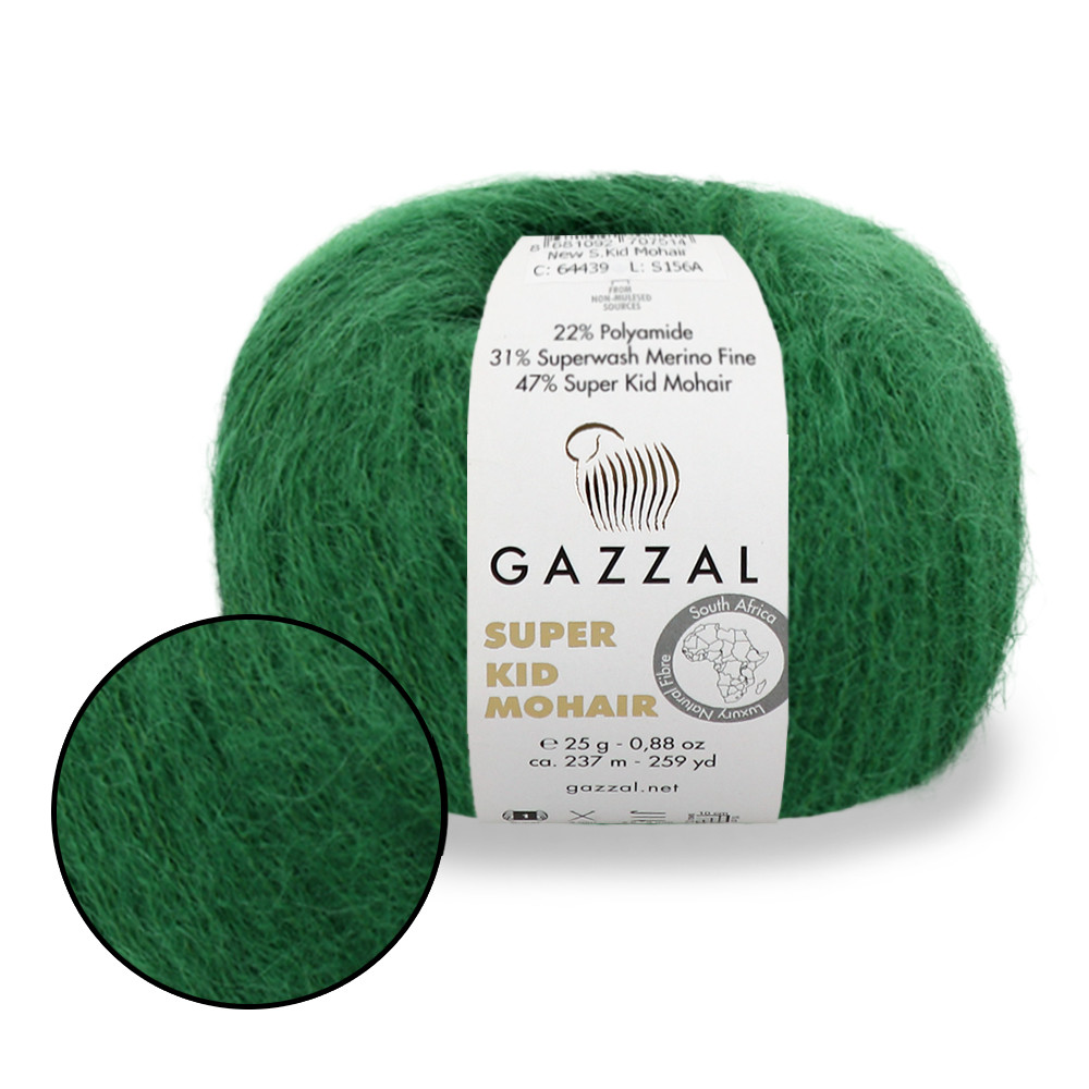 Gazzal Super Kid Mohair, Бильярд №64428, пряжа для павутинки з мохера