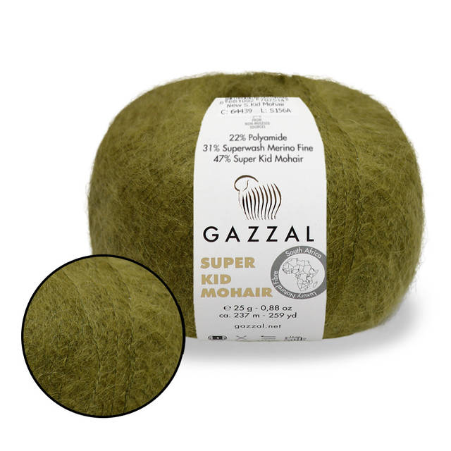 Gazzal Super Kid Mohair, Зелений №64402, пряжа для павутинки з