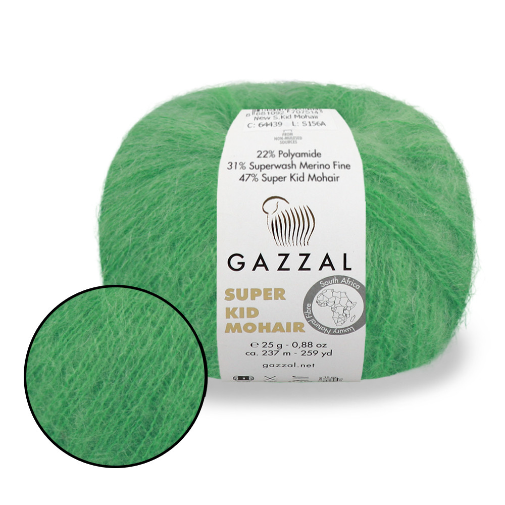 Gazzal Super Kid Mohair, Салат №64427, пряжа для павутинки з мохера