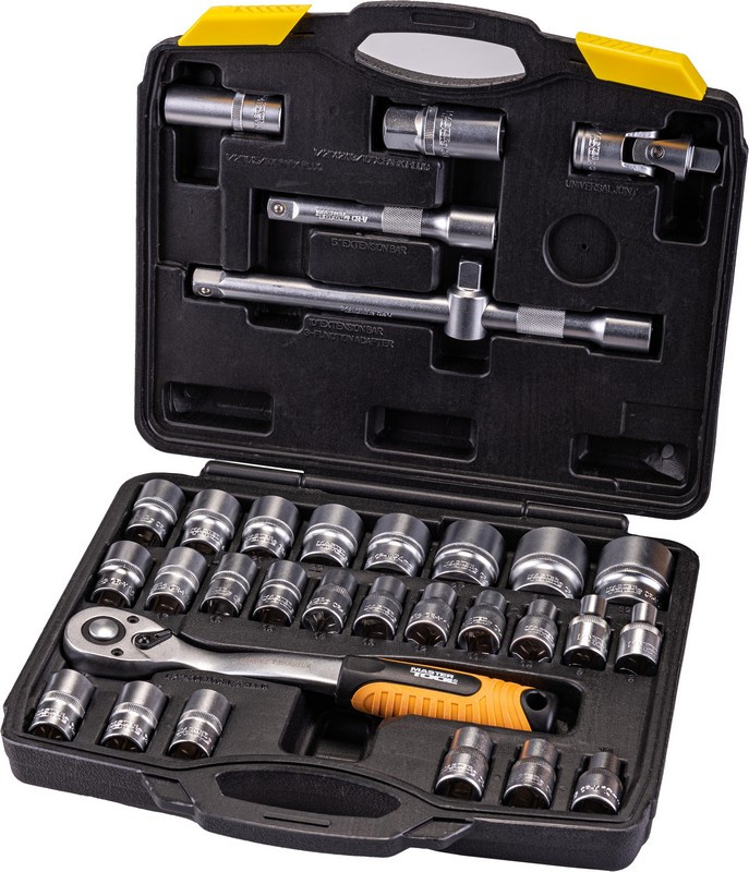 Набор насадок торцевых MASTERTOOL PROFI CrV 1/2" 8-32 мм трещотка 72Т 32 шт кейс 78-4032, фото 1