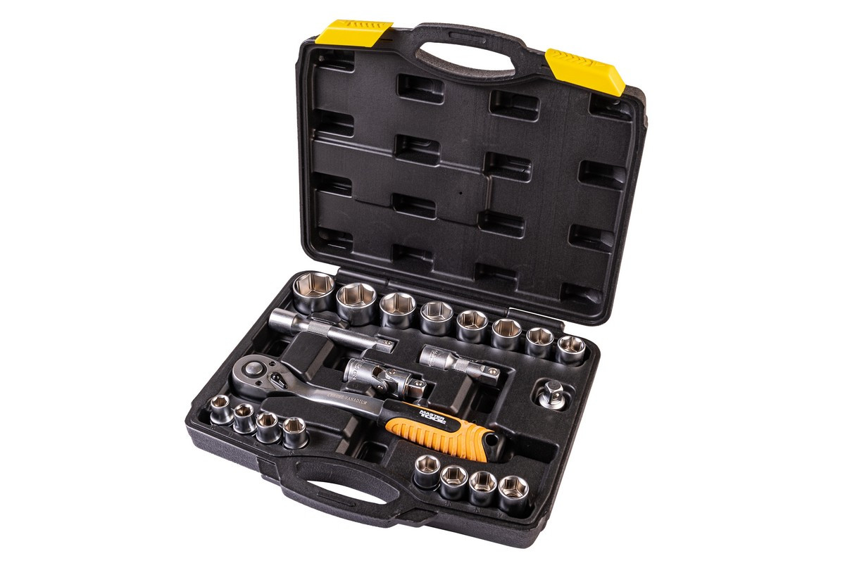 Набор насадок торцевых MASTERTOOL PROFI CrV 1/2" 10-32 мм трещотка 72Т 21 шт кейс 78-4021-PF, фото 1