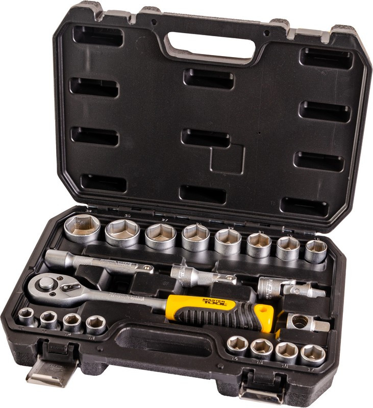Набор насадок торцевых MASTERTOOL CrV 1/2" 10-32 мм трещотка 72Т 21 шт кейс 78-4021, фото 1