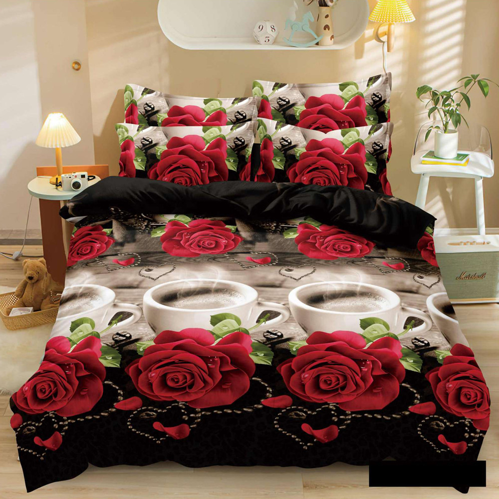 Темна постільна тканина 220 см синтетична Поліестер 75 з великим 3Д-принтом кави та троянди, рулон 60 м