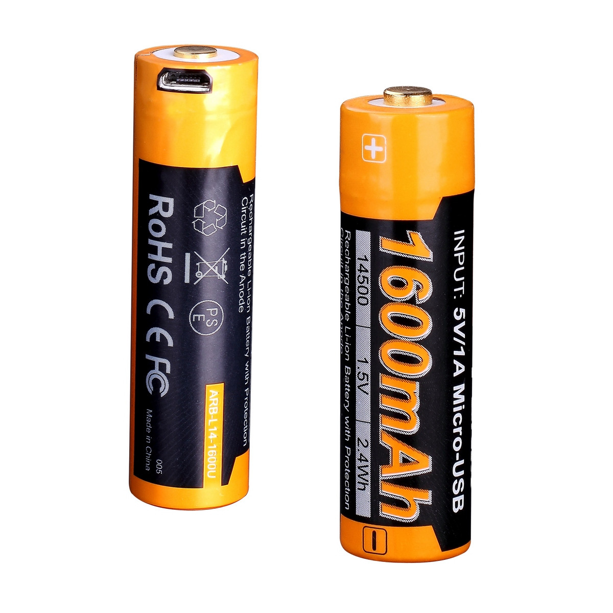 Акумулятор 14500 АА з micro-USB зарядкою Fenix ARB-L14-1600U Li-ion (Чорно-жовтий)