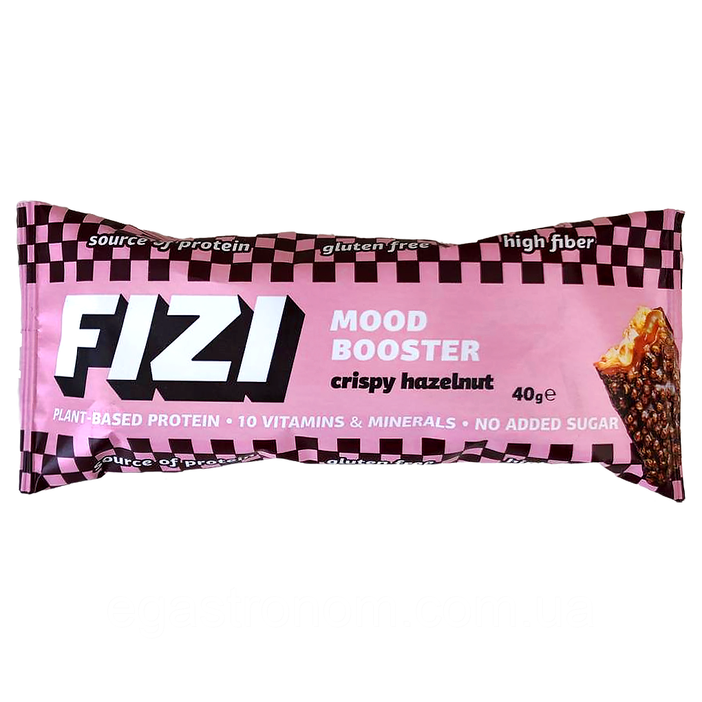 Батончик у шоколадній глазурі фундук (без цукру) Фізі Fizi сrispy hazelnut 45g 12шт/ящ (Код: 00-00017169), фото 1