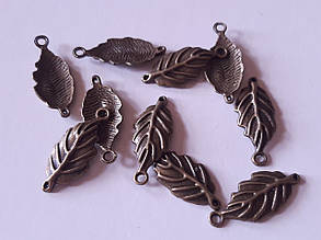 Підвіска конектор метал "Лист" 27 мм бронза