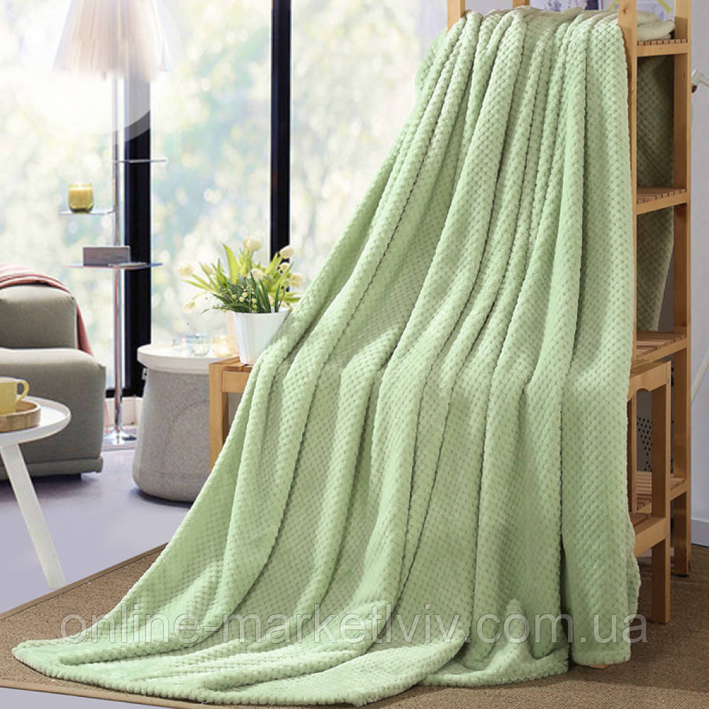 Плед двоспальний, 200х180см, Blanket, Зелений / Однотонне покривало на ліжко / Плюшевий плед покривало