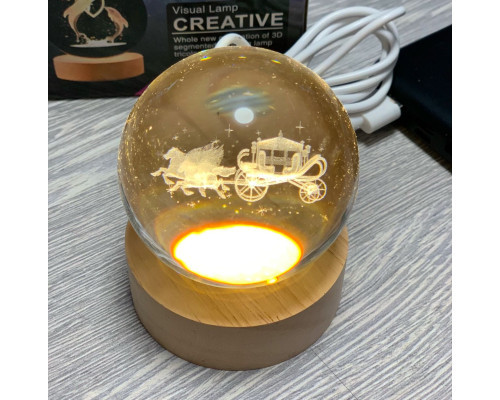 Декоративний 3D нічник кришталева куля 6 см «Карета» з led підсвічуванням. Дитячий нічник Карета.