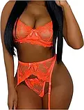 Жіночий комплект білизни помаранчевого кольору трусики, ліф і пояс, фото 5