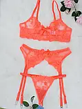 Жіночий комплект білизни помаранчевого кольору трусики, ліф і пояс, фото 2