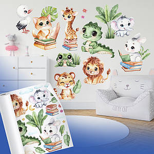Стікери дитячі самоклеючі "Милі тваринки" на аркуші 70 х 100 см, 35 шт наліпки в наборі
