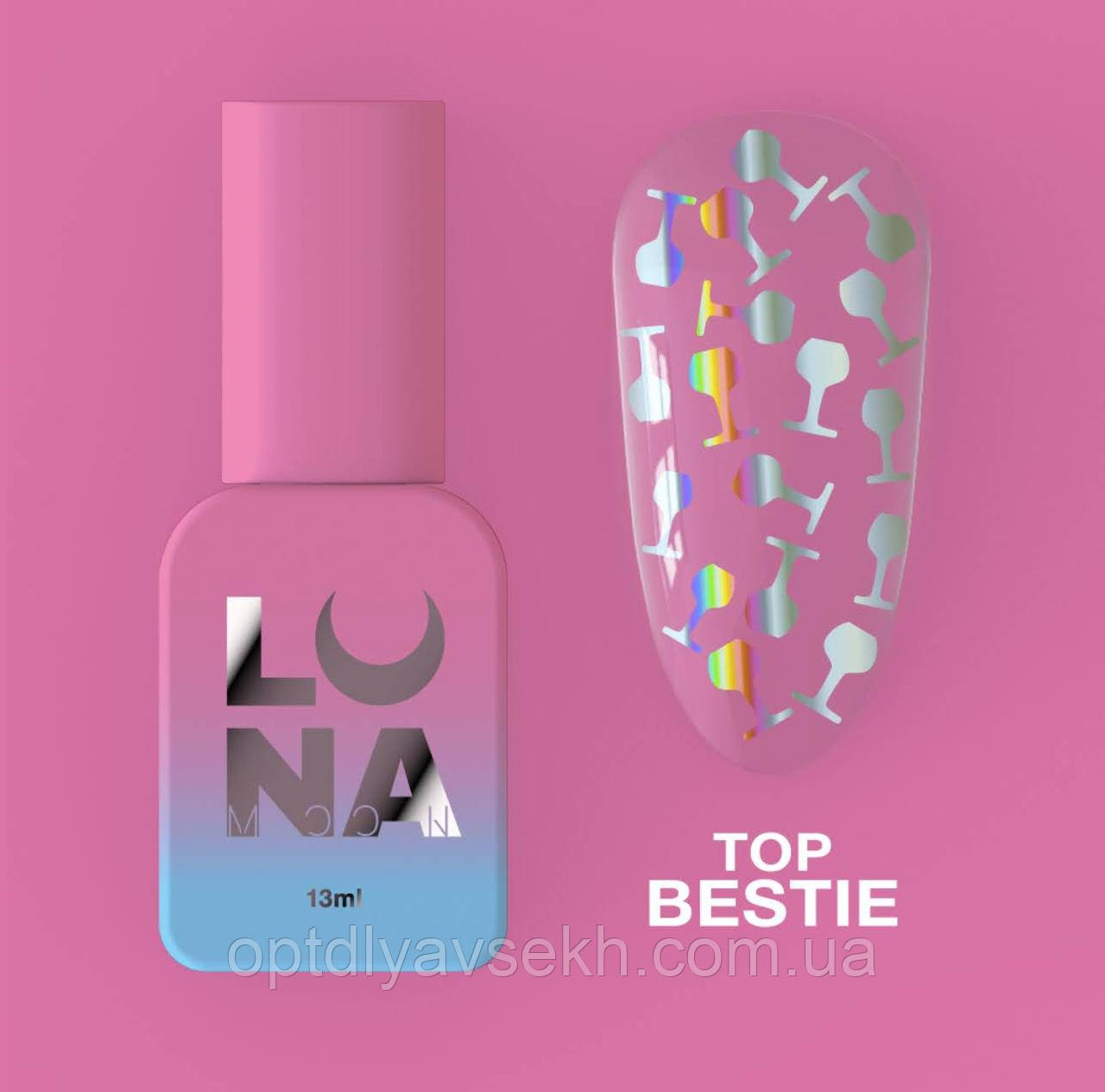 Топове покриття LUNAMoon Top Bestie (келих вина) без липкого шару для гель-лаку, 13 мл