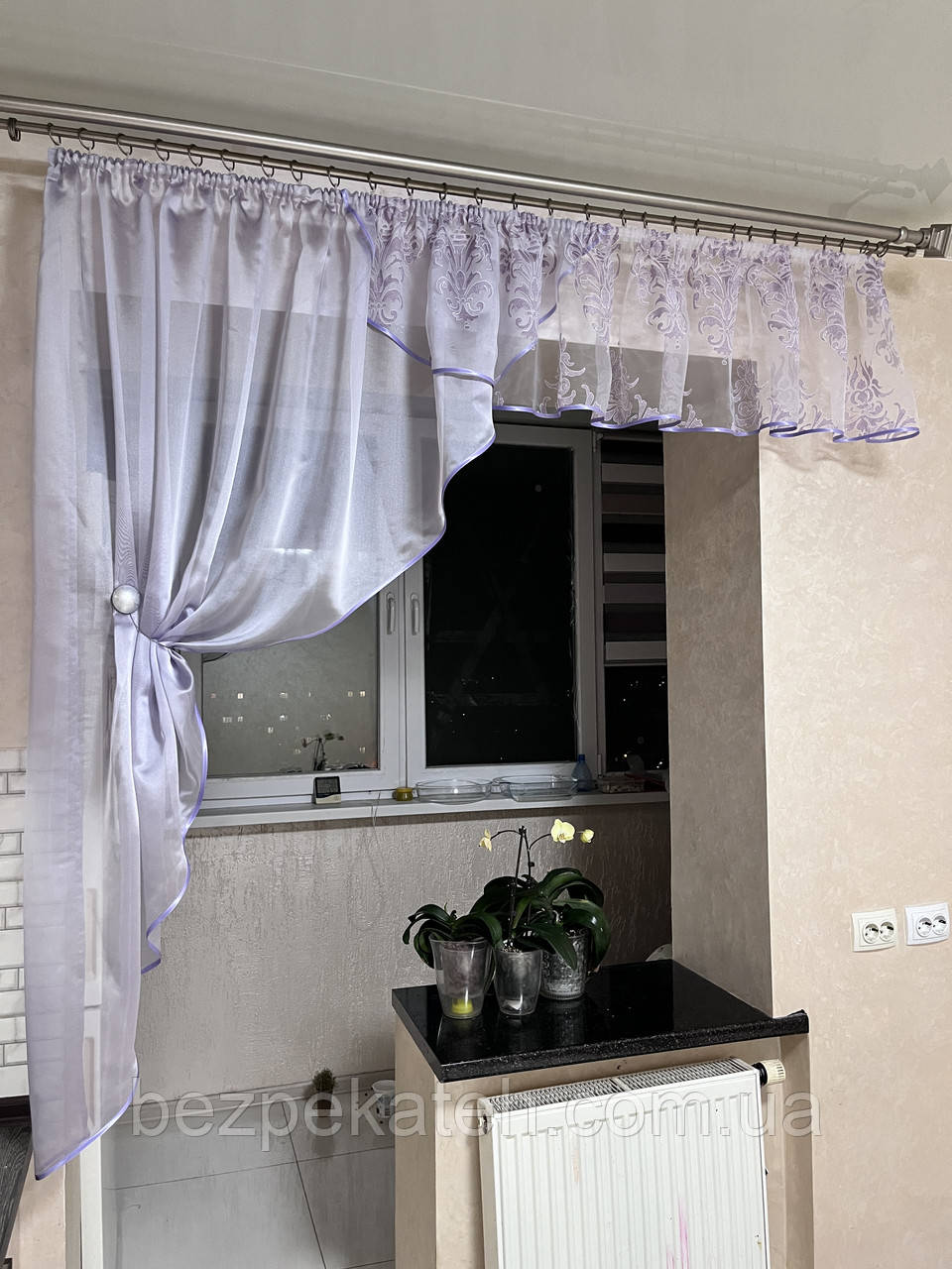 Готова тюль на кухню. Асиметрична тюль для кухні. Коротка готова тюль