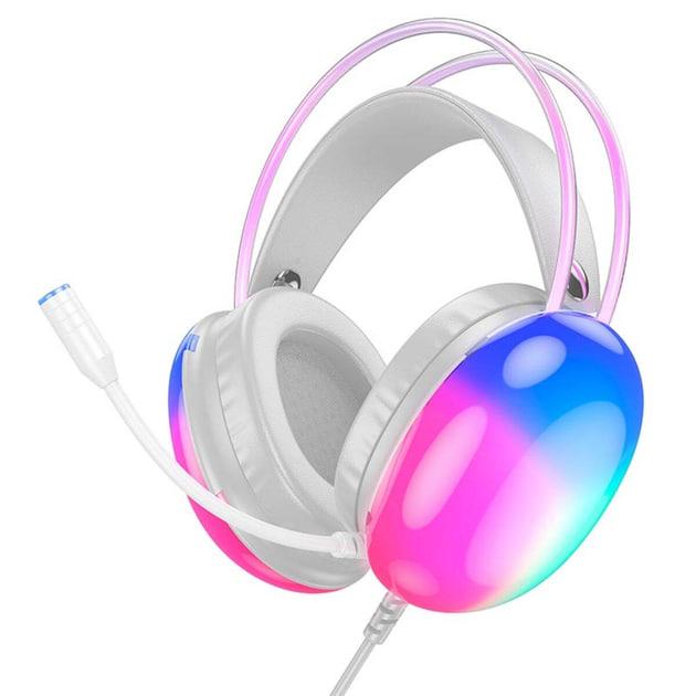 Навушники дротові ігрові для ПК HOCO W109 (LED, мікрофон) White