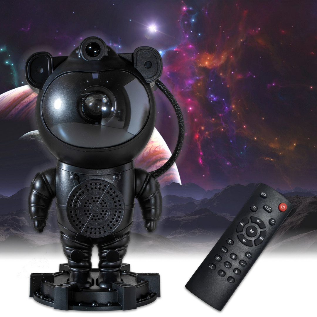 Проектор зоряного неба на підставці з пультом та Bluetooth Sky Star Astronaut Lamp Чорний, фото 1