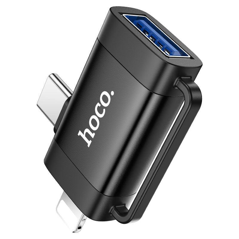 Перехідник адаптер HOCO UA31F OTG Lightning/Type-C-USB 2in1 Black