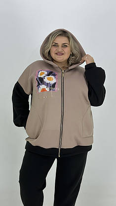 Стильна тепла трикотажна комбінована толстовка "Юніті" оверсайз 62-64 66-68 70-72 74-76, фото 2