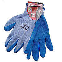 Рукавички полібавовна блакитні з синім латексним покриттям Haisser 211431