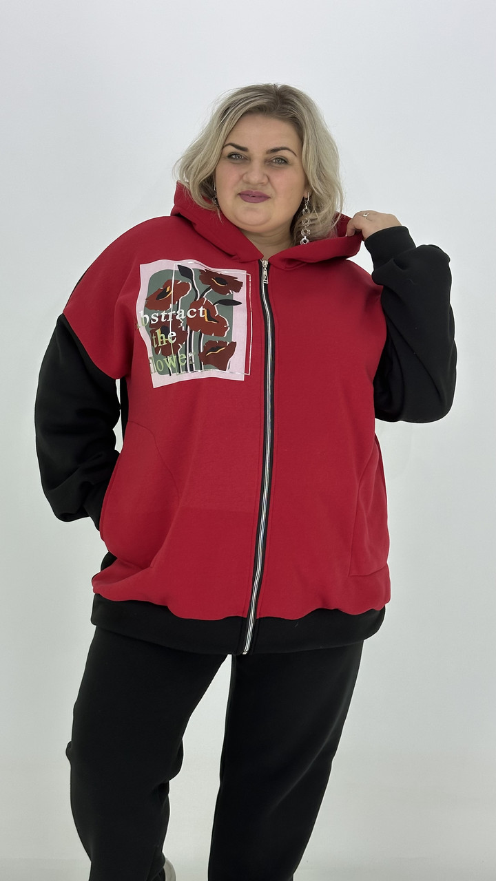 Стильна тепла трикотажна комбінована толстовка "Юніті" оверсайз 62-64 66-68 70-72 74-76