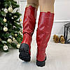 Чоботи-труби жіночі шкіряні на тракторній підошві, колір червоний, фото 2