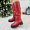 Чоботи-труби жіночі шкіряні на тракторній підошві, колір червоний, фото 3