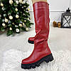 Чоботи-труби жіночі шкіряні на тракторній підошві, колір червоний, фото 5